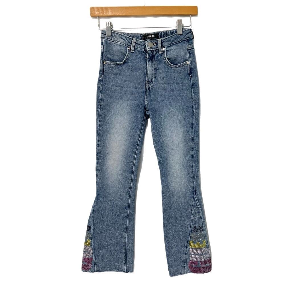GUESS Flare Jeans Girls Size 10 Blue Embellished Stretch